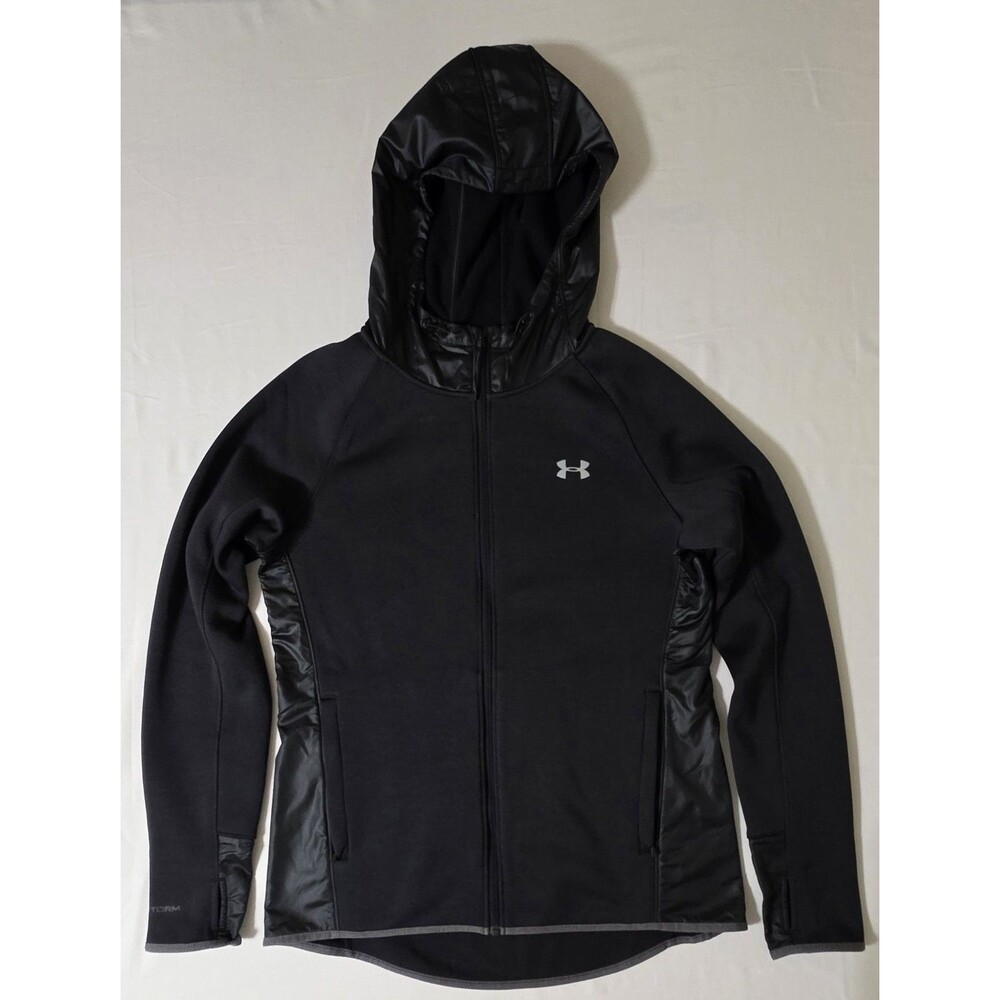 Under Armour ColdGear Storm Hybrid Hoodie Mens M Black Full Zip Fleece Lined